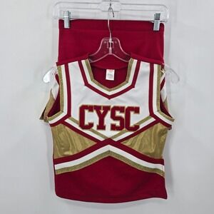 CYSC All Stars Cheerleading Uniform Set Red White Gold Metallic Adult Small
